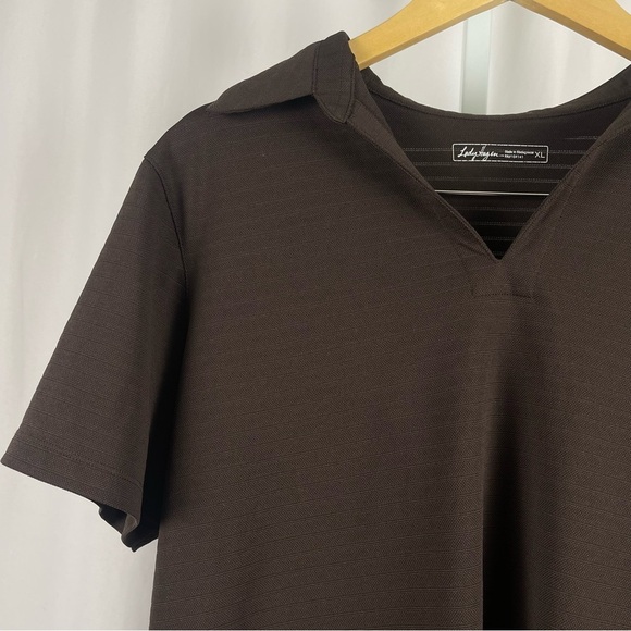 Lady Hagen XL Ribbed Collared V Neck Golf Tennis Active Shirt Chocolate Brown - Picture 2 of 6